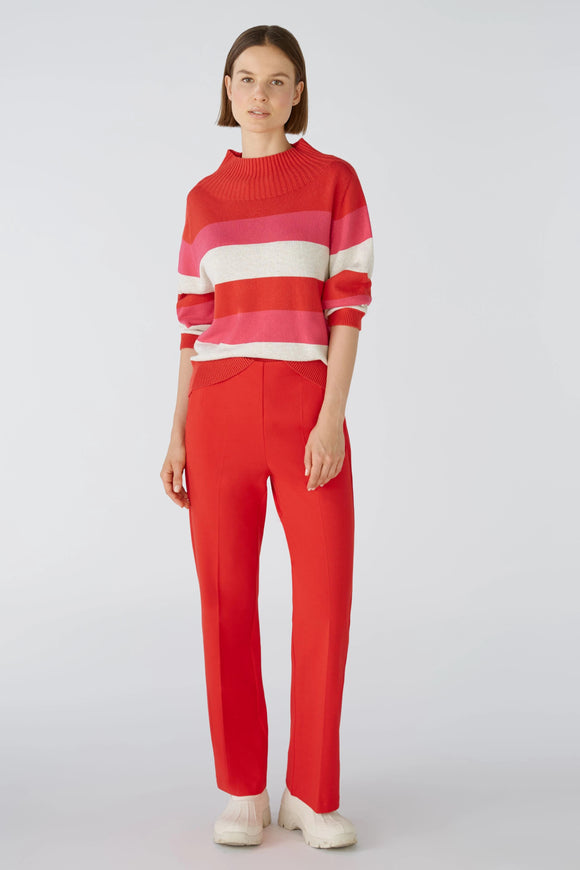 Oui Knitted Striped Jumper Red/Rose