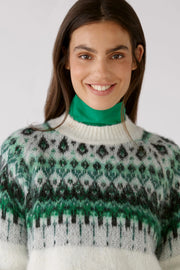 Oui Knitted Sweater Off-white/Green