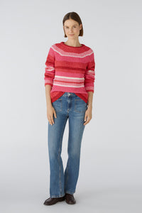 Oui Knitted Cotton Blend Striped Sweater