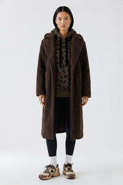 Oui Faux Fur Teddy Coat Dark Brown