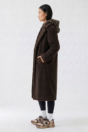 Oui Faux Fur Teddy Coat Dark Brown