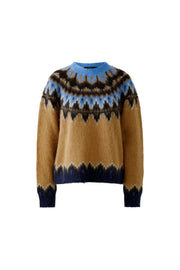 Oui Knit Jumper Dark Camel/Blue Print