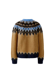 Oui Knit Jumper Dark Camel/Blue Print