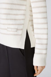 Oui Knitted Striped Jumper White/Camel