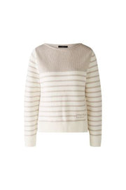 Oui Knitted Striped Jumper White/Camel