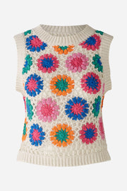 Knitted Vest With Hand Crocheted Flowers