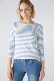 Oui Long Sleeve Striped Tee Off-White/Blue