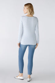 Oui Long Sleeve Striped Tee Off-White/Blue