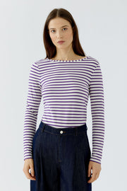Oui Sumiko Striped T-Shirt Violet/White