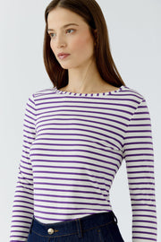 Oui Sumiko Striped T-Shirt Violet/White