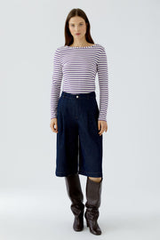 Oui Sumiko Striped T-Shirt Violet/White