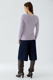 Oui Sumiko Striped T-Shirt Violet/White