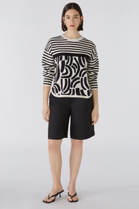 Oui Knitted Jumper Geo Mix Pattern White/Black