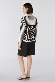 Oui Knitted Jumper Geo Mix Pattern White/Black