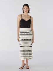 Oui Knit Midi Skirt Off-white/Black