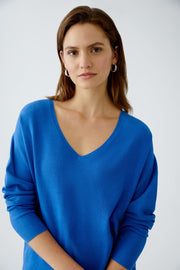 Oui Knit V-Neck Sweater Radiant Blue