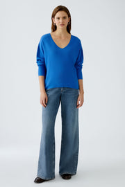 Oui Knit V-Neck Sweater Radiant Blue