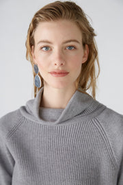 Oui Knitted Jumper With Stand-up Collar Grey