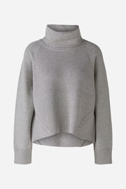 Oui Knitted Jumper With Stand-up Collar Grey