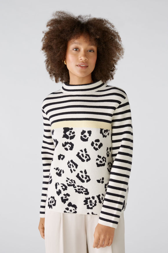 Oui Knit Stand Up Collar Sweater Offwhite/Black