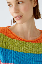 Oui Knit Ribbed Sweater With Multi Stripes