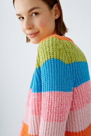 Oui Knit Ribbed Sweater With Multi Stripes