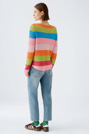 Oui Knit Ribbed Sweater With Multi Stripes