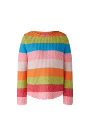 Oui Knit Ribbed Sweater With Multi Stripes