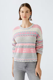 Oui Knit Striped Sweater Light Grey/Off-white