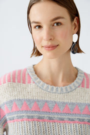 Oui Knit Striped Sweater Light Grey/Off-white