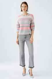 Oui Knit Striped Sweater Light Grey/Off-white