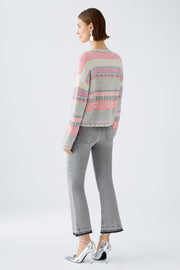 Oui Knit Striped Sweater Light Grey/Off-white