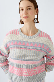 Oui Knit Striped Sweater Light Grey/Off-white