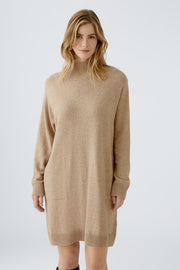 Oui Knitted High Neck Dress Beige