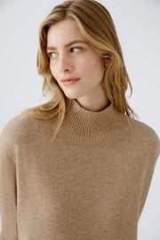 Oui Knitted High Neck Dress Beige