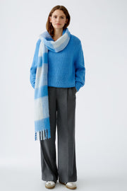 Oui Check Knit Scarf Blue/White