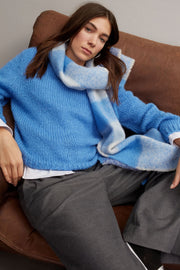 Oui Check Knit Scarf Blue/White