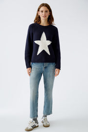 Oui Knit Star Jumper Navy/White