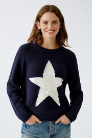 Oui Knit Star Jumper Navy/White