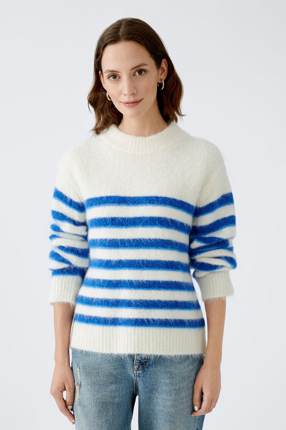 Oui Alpaca Blend Knit Sweater Offwhite/Blue