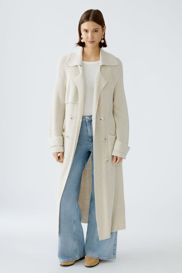 Oui Knitted Trench Coat Off-white