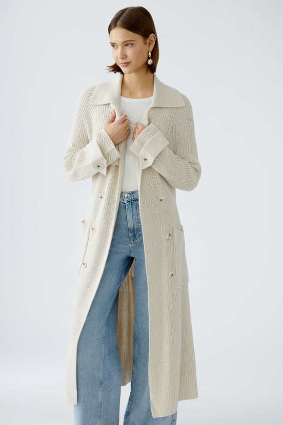Oui Knitted Trench Coat Off-white