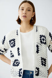 Oui Knit Cardigan White/Navy