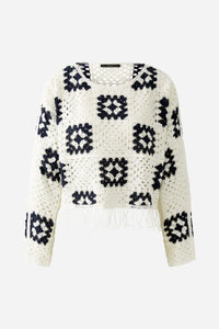 Oui Knit Check Jumper White/Navy