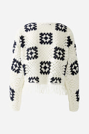 Oui Knit Check Jumper White/Navy