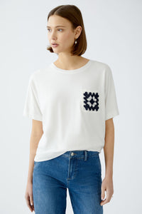 Oui T-Shirt With Crocheted Pocket Off-white