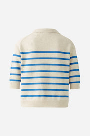 Oui Knit Striped V-Neck Polo Sweater Off-white/Blue