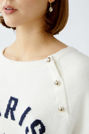 Oui Knit Sweater With Dec Button Placket White/Navy