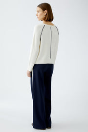 Oui Knit Sweater With Dec Button Placket White/Navy