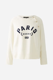 Oui Knit Sweater With Dec Button Placket White/Navy